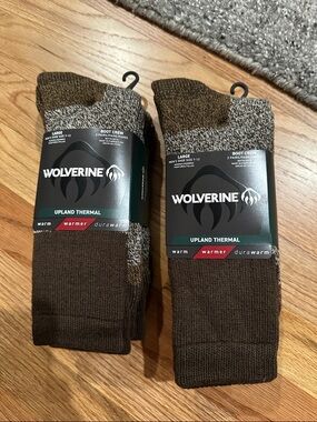 (2 packs) NEW Wolverine brown Upland Thermal socks size Large 7-12